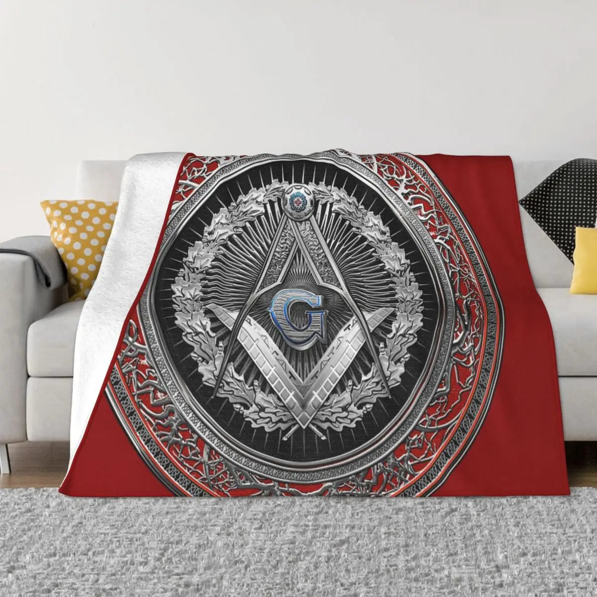 Master Mason Blue Lodge Blanket - Silver Square Compass Square Polyester & Cotton - Bricks Masons