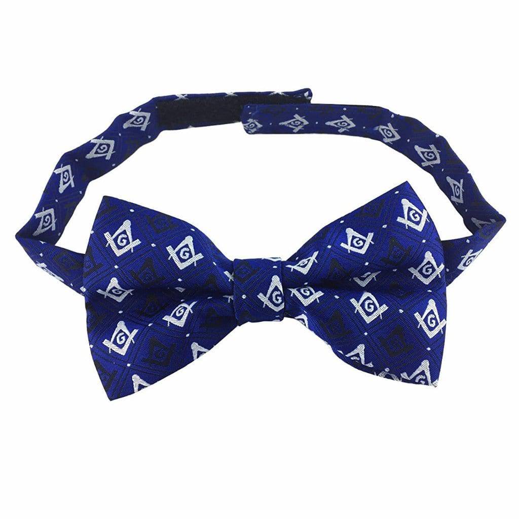 Master Mason Blue Lodge Bow Tie - Lue Silk with Polkadot Square & Compass G - Bricks Masons