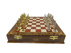 Master Mason Blue Lodge Chess Set - Wood Mosaic Pattern - Bricks Masons