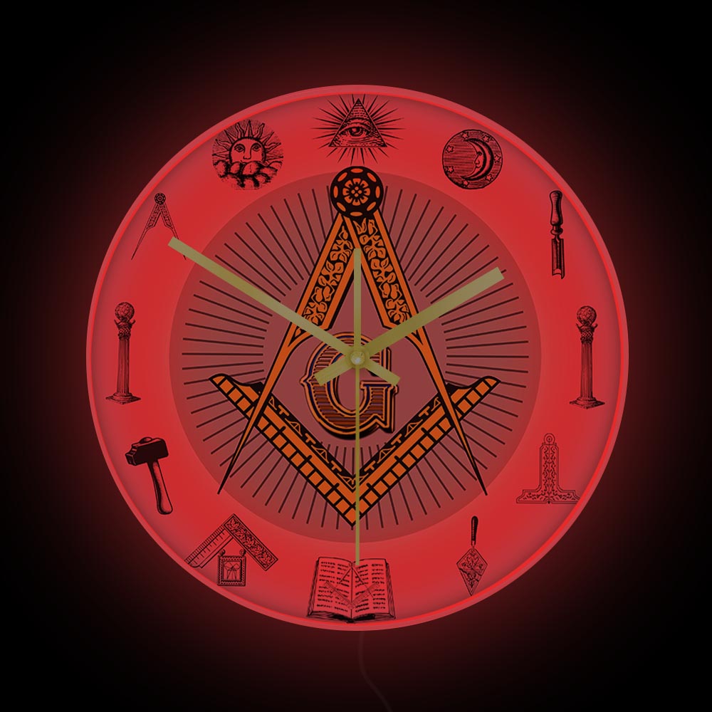 Master Mason Blue Lodge Clock - Golden Square and Compass G Digital LED - Bricks Masons