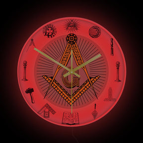 Master Mason Blue Lodge Clock - Golden Square and Compass G Digital LED - Bricks Masons