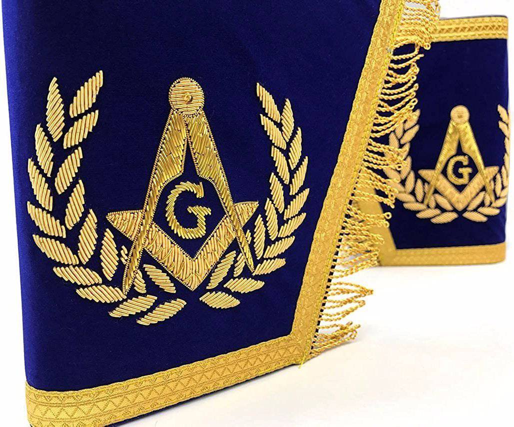 Master Mason Blue Lodge Cuff - Dark Blue & Gold Square & Compass G with Fringe - Bricks Masons