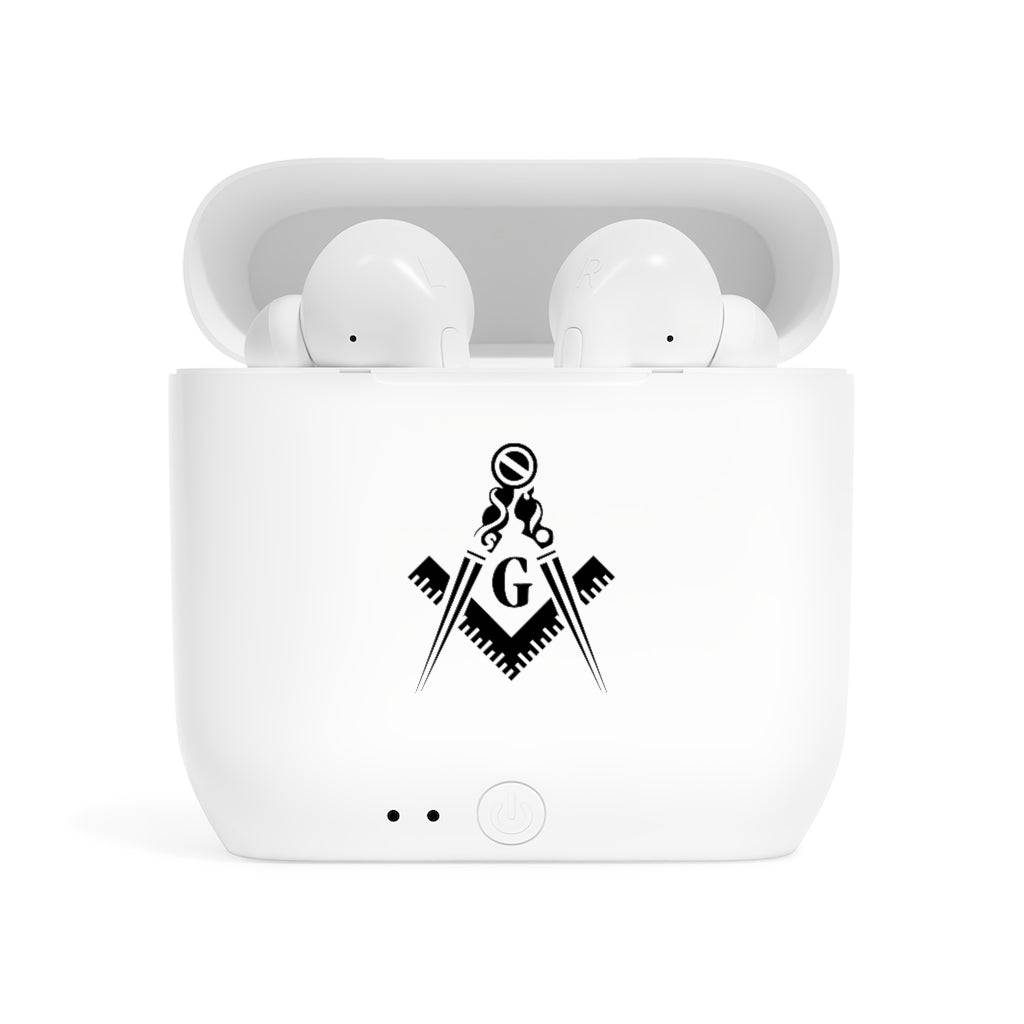 Master Mason Blue Lodge Earbud - White with Square & Compass G - Bricks Masons