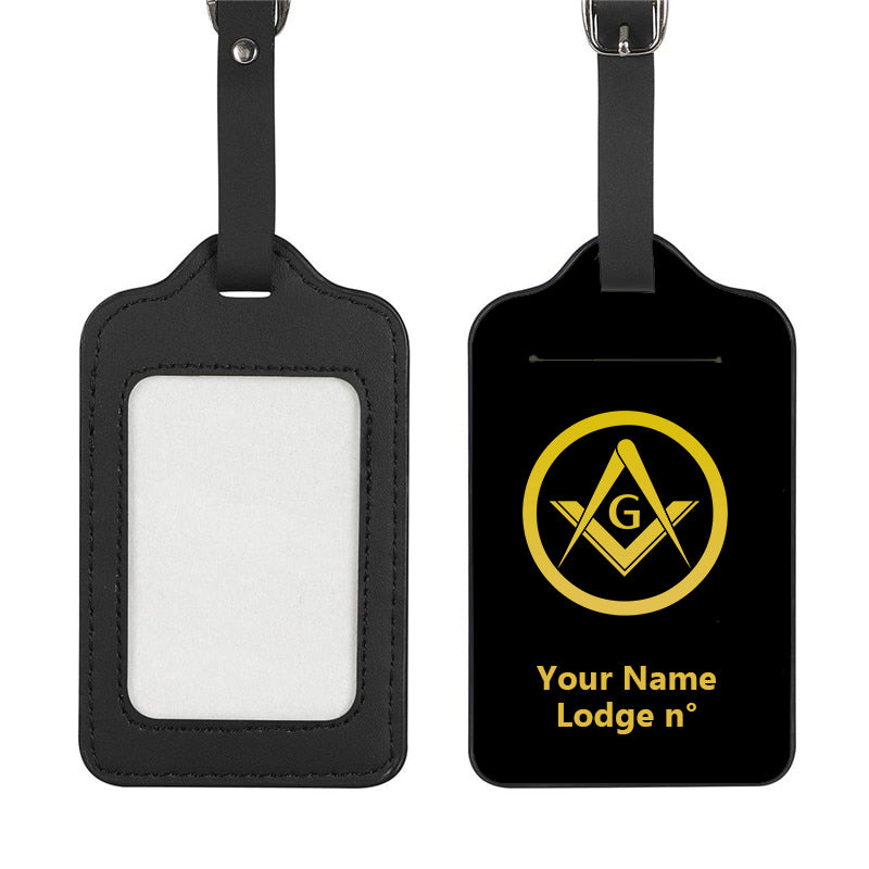 Master Mason Blue Lodge Luggage Tag - Black Leather - Bricks Masons