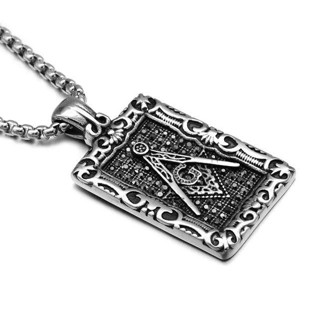 Master Mason Blue Lodge Necklace - Framed Motif (Gold/Silver) - Bricks Masons