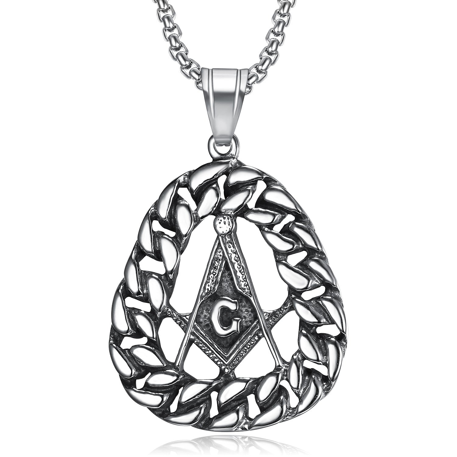 Master Mason Blue Lodge Necklace - Silver Stainless Steel Pendant - Bricks Masons