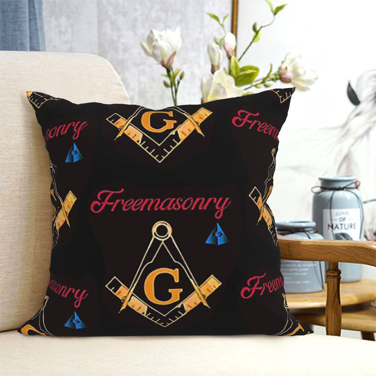 Master Mason Blue Lodge Pillowcase - Square and Compass With G - Bricks Masons