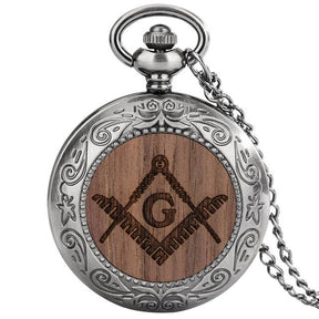 Master Mason Blue Lodge Pocket Watch - Silver Alloy Square and Compass G (Walnut/Beech Colors) - Bricks Masons