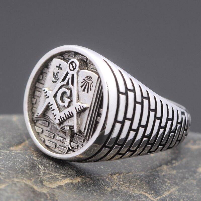 Master Mason Blue Lodge Ring - Bible Sterling Silver - Bricks Masons
