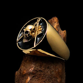 Master Mason Blue Lodge Ring - Gold & Black Solid Brass With Skull Square Compass - Bricks Masons