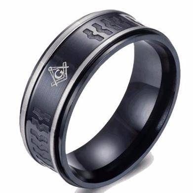 Master Mason Blue Lodge Ring - Navy Grey Stainless Steel - Bricks Masons