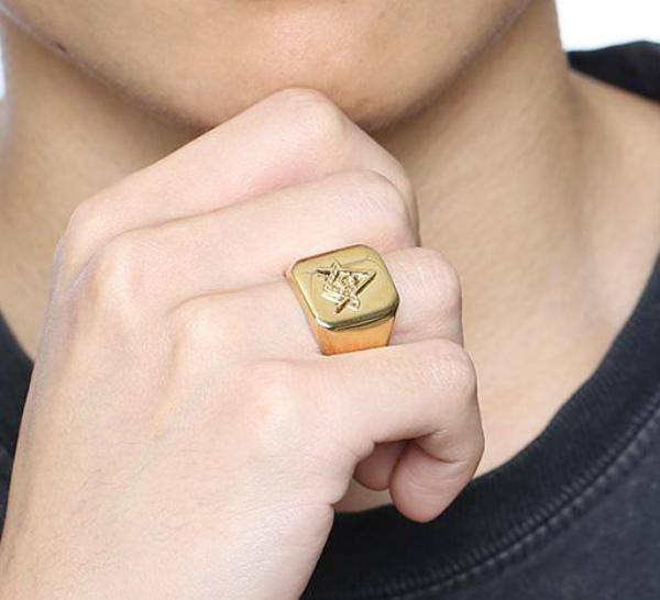 Master Mason Blue Lodge Ring - Square Compass G Gold Color - Bricks Masons