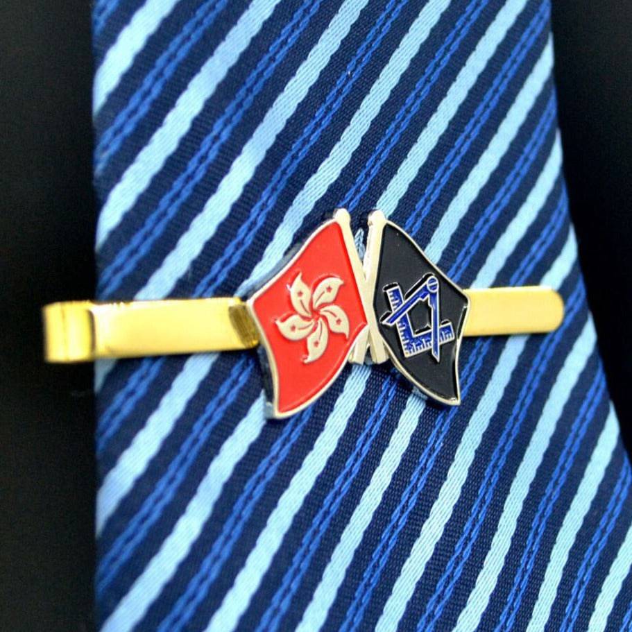 Master Mason Blue Lodge Tie Bar - Square and Compass G Hong Kong SAR Flag - Bricks Masons