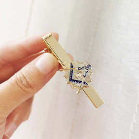 Master Mason Blue Lodge Tie Clip - Gold With Flaming Square and Compass G - Bricks Masons