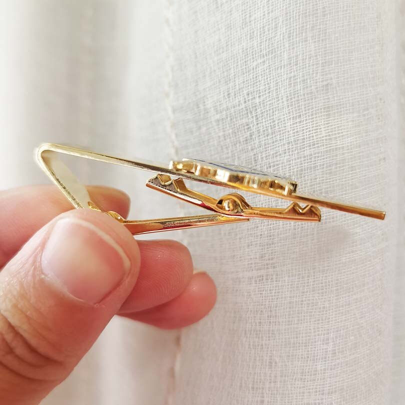 Master Mason Blue Lodge Tie Clip - Gold With Flaming Square and Compass G - Bricks Masons