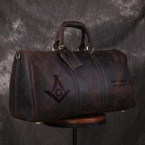 Master Mason Blue Lodge Travel Bag - Handmade Genuine Leather - Bricks Masons