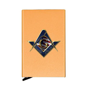 Master Mason Blue Lodge Wallet - Metal Square and Compass G with American Fag - Bricks Masons