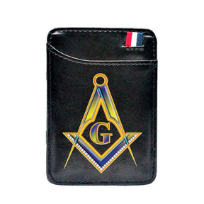 Master Mason Blue Lodge Wallet - Square and Compass G Pu Leather & Credit Card Holder (Black & Brown) - Bricks Masons