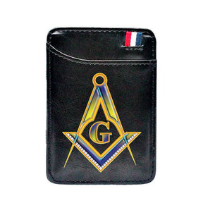 Master Mason Blue Lodge Wallet - Square and Compass G Pu Leather & Credit Card Holder (Black & Brown) - Bricks Masons