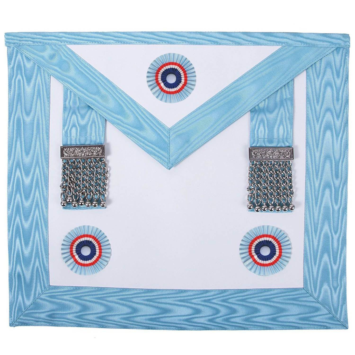 Master Mason Emulation Rite Apron - Turquoise Moire with Three Rosettes - Bricks Masons