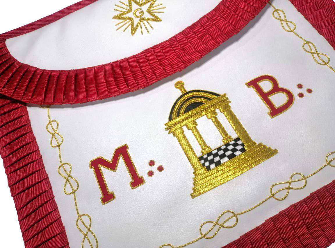 Master Mason Scottish Rite Apron - White & Red with Pleated Edges MB Temple - Bricks Masons