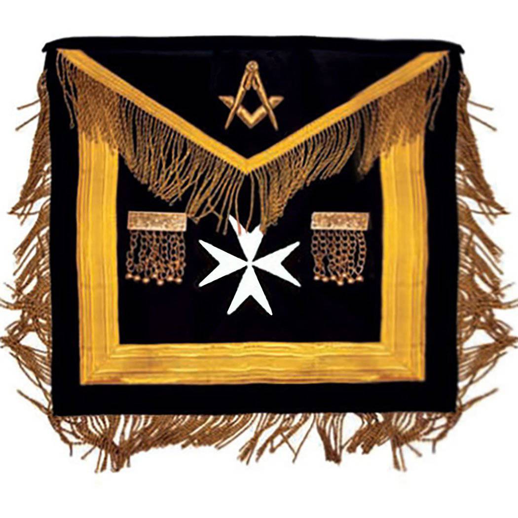 Most Worshipful Malta Regulation Apron - Black with Maltese Cross - Bricks Masons