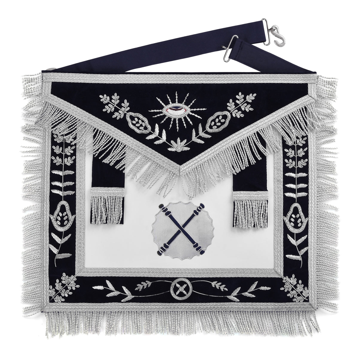 Officers Blue Lodge Officer Apron Set - Navy Velvet Machine Embroidery (Set of 14) - Bricks Masons
