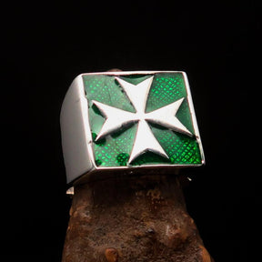 Order of Malta Ring - Green & Silver Cross Sterling Silver - Bricks Masons