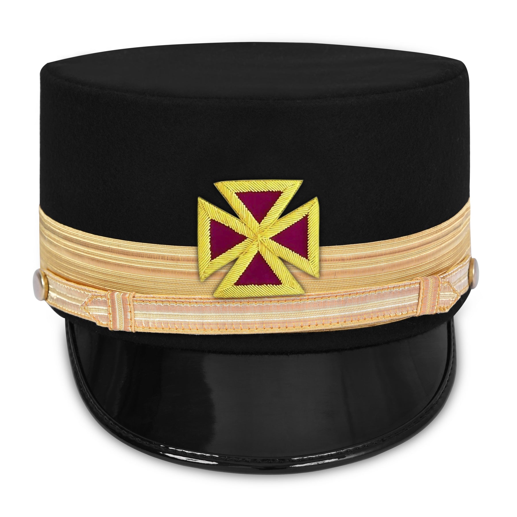 Past Grand Commander Knights Templar Fatigue Cap - Black Wool Gold Metal - Bricks Masons