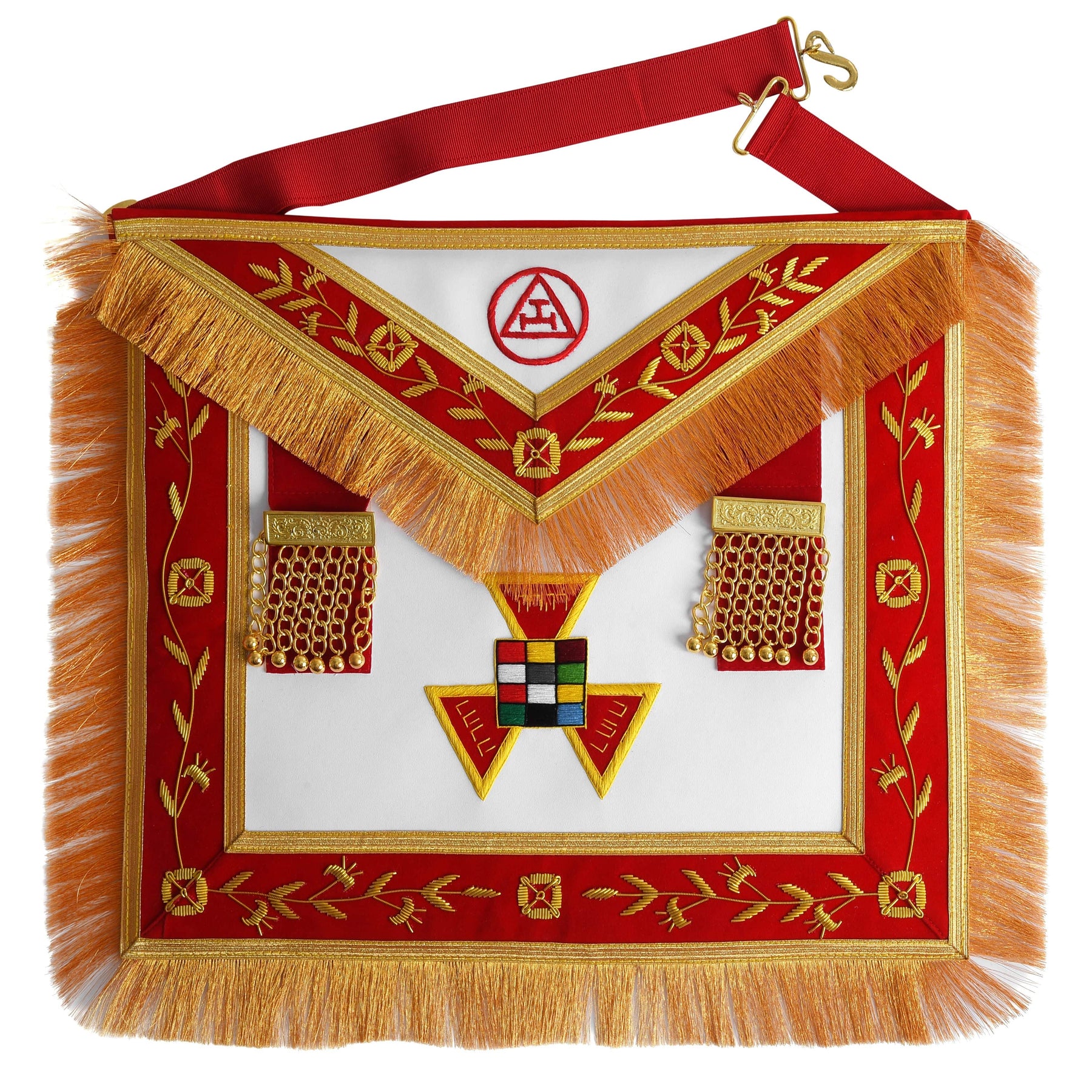 Past High Priest Royal Arch Chapter Apron - Red Velvet with Fringe Tassels - Bricks Masons
