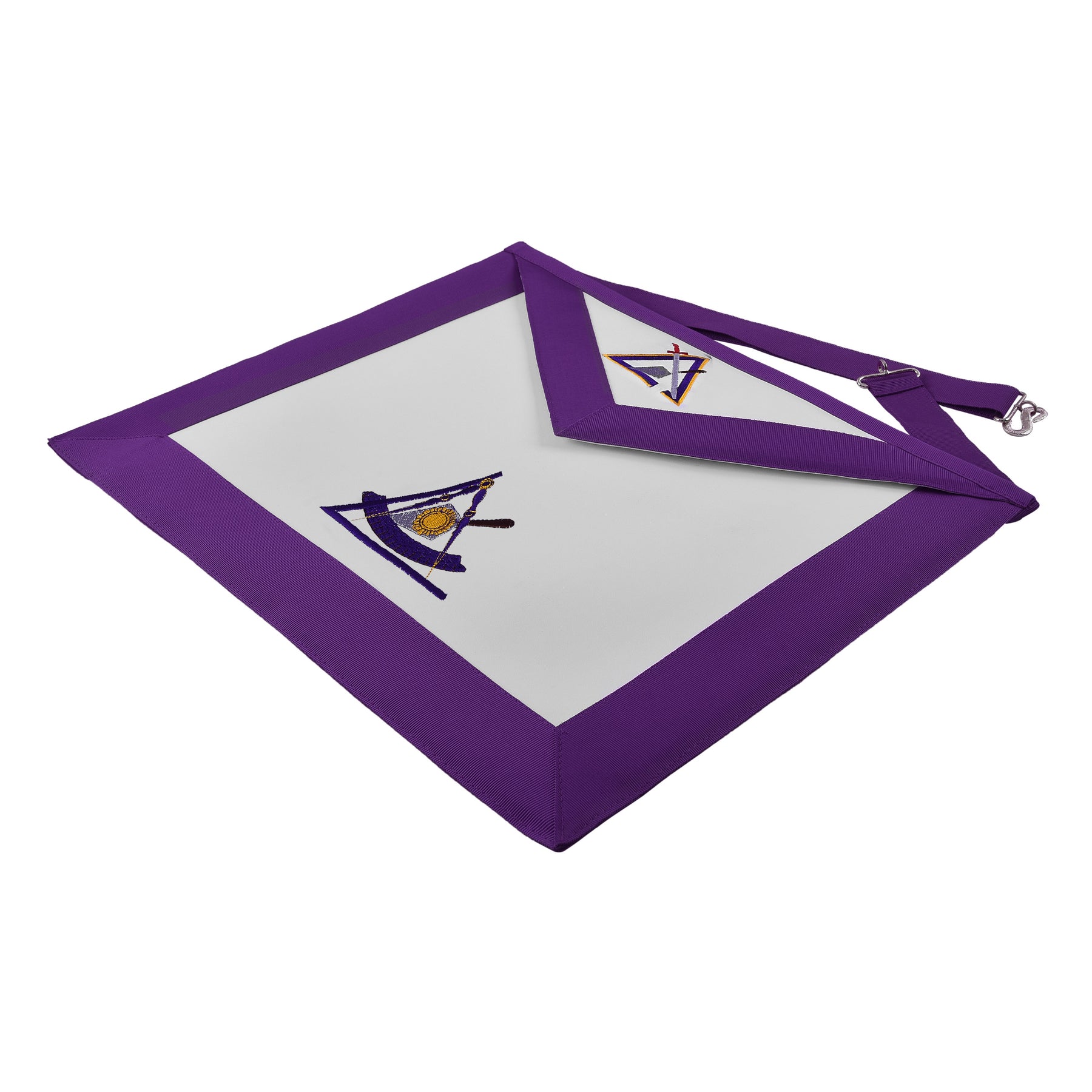 Past Illustrious Master Council Apron - Purple Ribbon Machine Embroidery - Bricks Masons