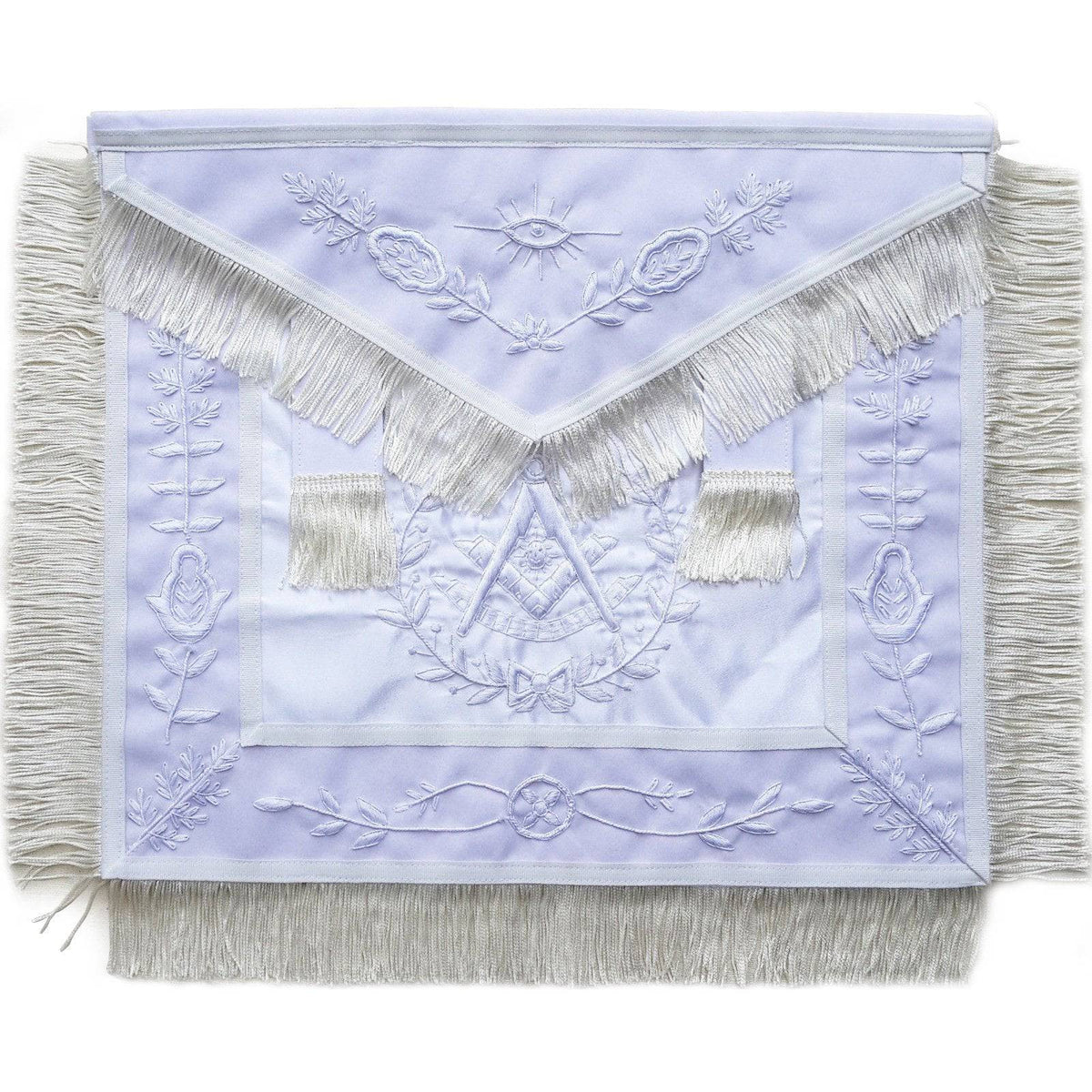 Past Master Blue Lodge Apron - All White with Fringe Tassels - Bricks Masons