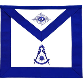 Past Master Blue Lodge Apron - Blue Grosgrain with Blue Hand Embroidery - Bricks Masons