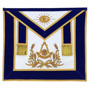 Past Master Blue Lodge Apron - Blue Velvet with Gold Hand Embroidered - Bricks Masons
