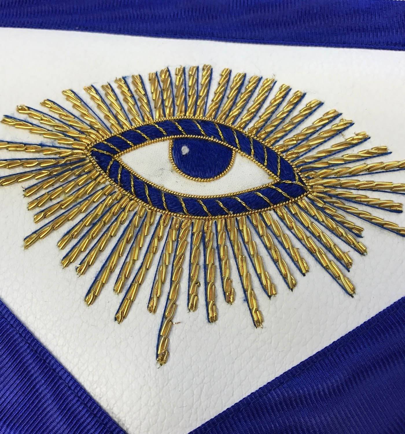 Past Master Blue Lodge Apron - Bullion Blue & Gold Hand Embroidery - Bricks Masons