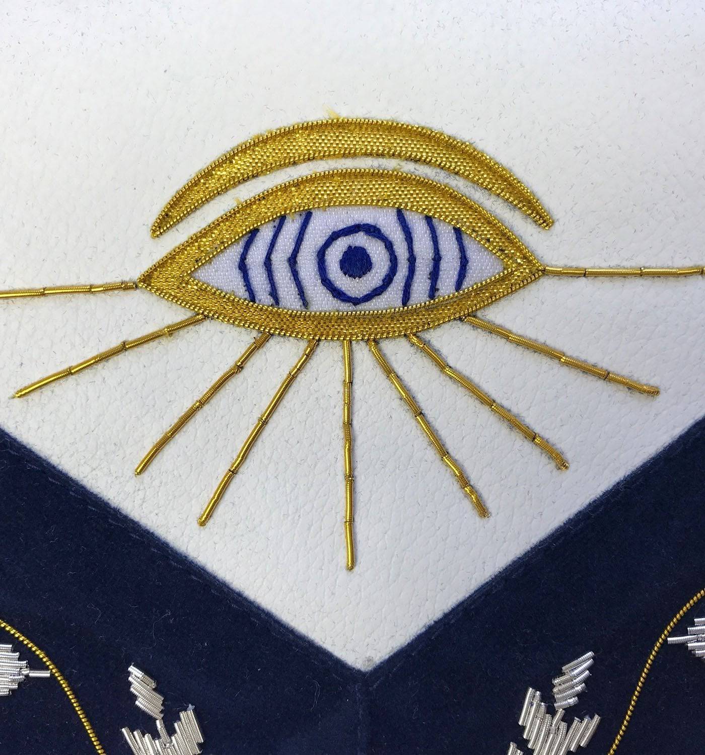 Past Master Blue Lodge Apron - Bullion Gold & Silver Hand Embroidery - Bricks Masons