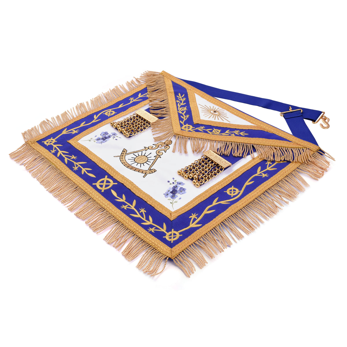 Past Master Blue Lodge California Regulation Apron - Gold Bullion With Golden Braid Fringe - Bricks Masons