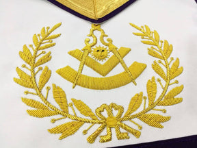 Past Master Blue Lodge Apron - Gold & Purple Hand Embroidery - Bricks Masons