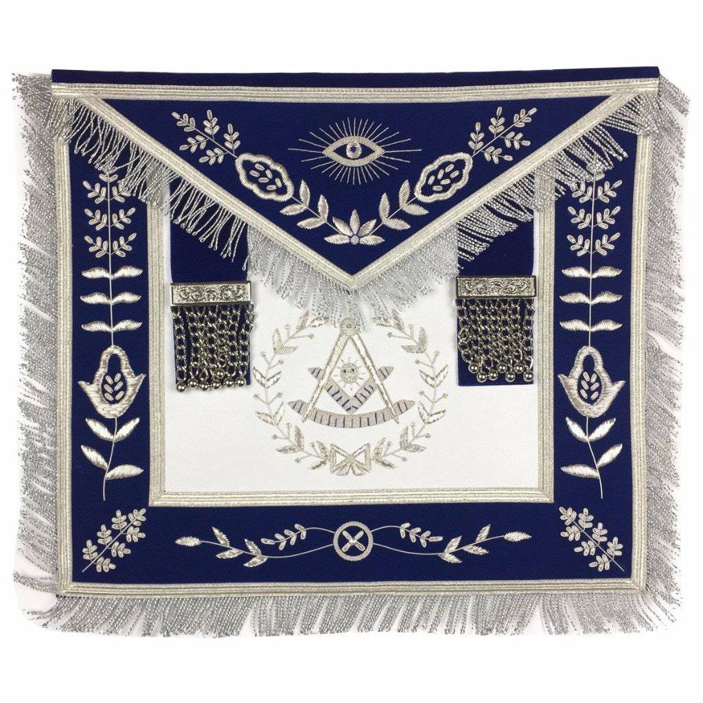 Past Master Blue Lodge Apron - Royal Blue Velvet with Silver Fringe - Bricks Masons
