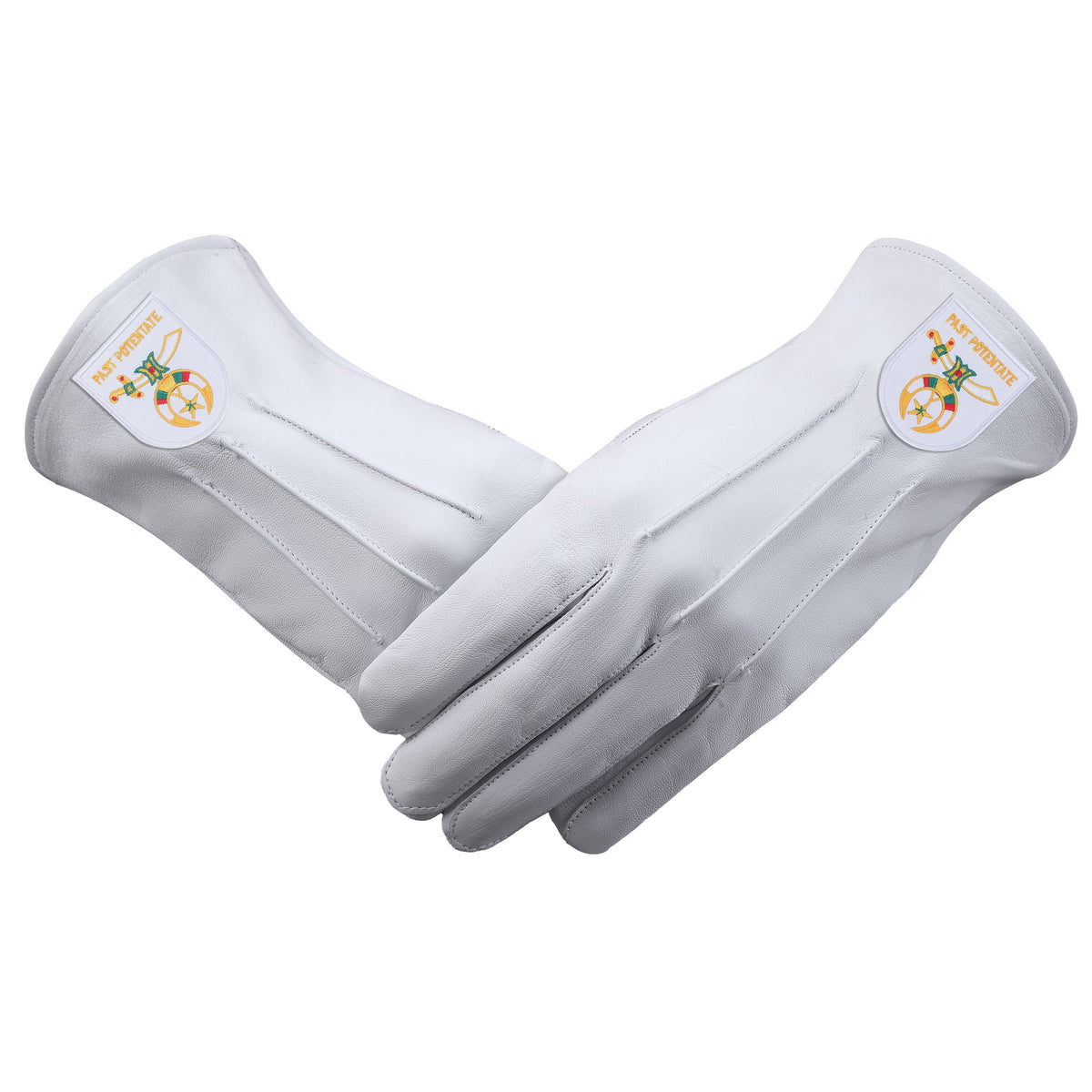 Past Potentate Shriners Glove - White Leather With Gold Emblem - Bricks Masons