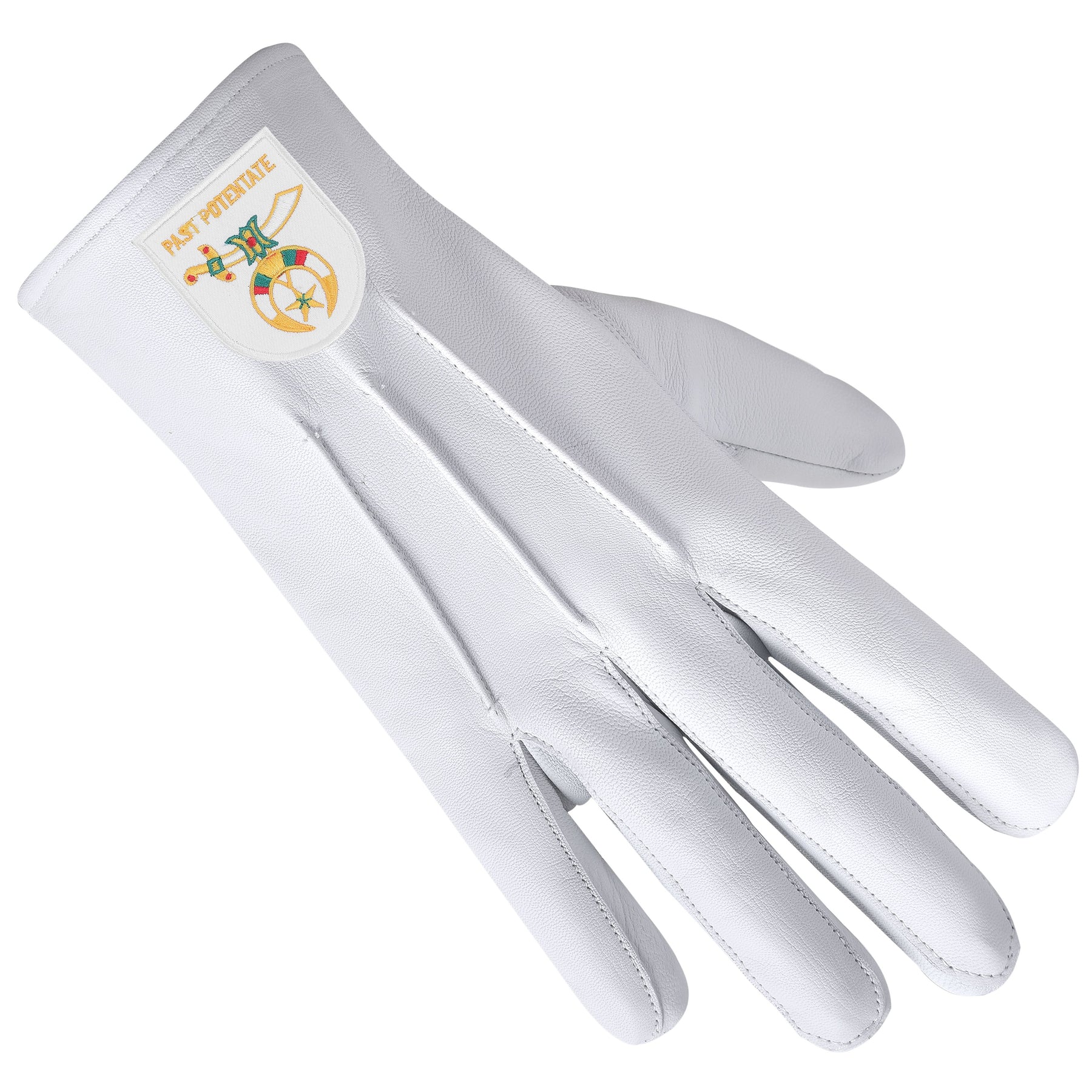 Past Potentate Shriners Glove - White Leather With Gold Emblem - Bricks Masons