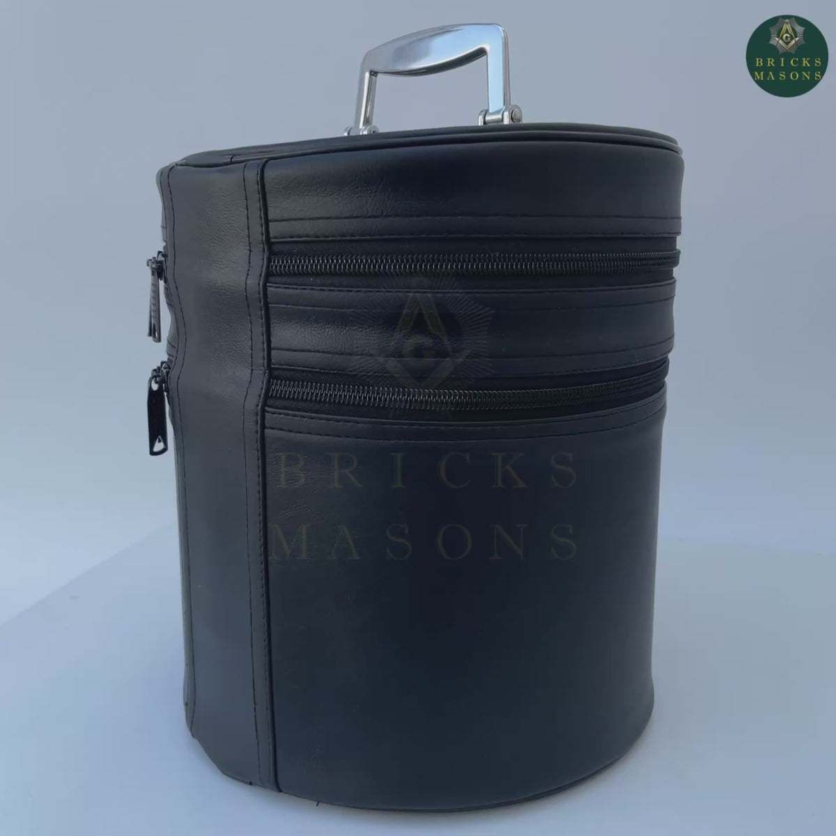 Universal Fez Case - Imitation Black Leather With Silver Solid Handle & 2 Compartments