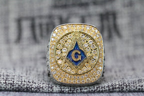 Master Mason Blue Lodge Ring - Prince Hall Gold Face With Rhinestones - Bricks Masons