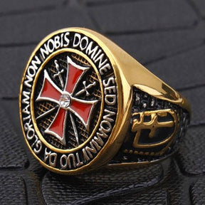 Knights Templar Commandery Ring - Stainless Steel Rhinestone Red Cross