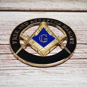 Master Mason Blue Lodge Car Emblem - 3'' FREE AND ACCEPTED MASONS Black Medallion