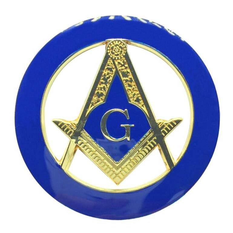 Master Mason Blue Lodge Car Emblem - Compass & Square G (Blue / Black) Medallion