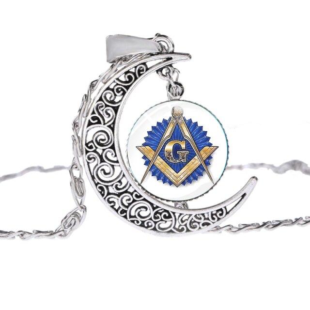 Master Mason Blue Lodge Necklace - Moon Shaped (10 designs) - Bricks Masons