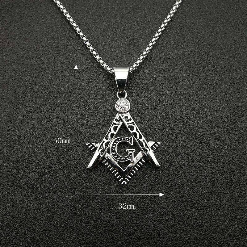 Master Mason Blue Lodge Necklace - Crystal Square & Compass G [Gold & Silver]