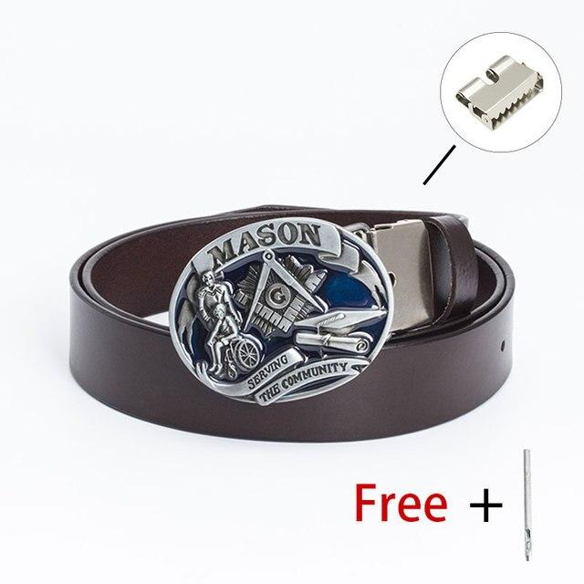 Master Mason Blue Lodge Belt - Serving The Community Square & Compass G (Coffee/Black)