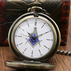 Master Mason Blue Lodge Pocket Watch - Square and Compass G Necklace (Golden & Bronze)